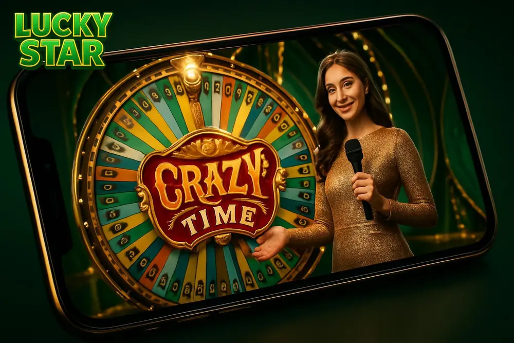 Lucky Star Crazy Time — a smartphone screen showing a lively game show style casino wheel