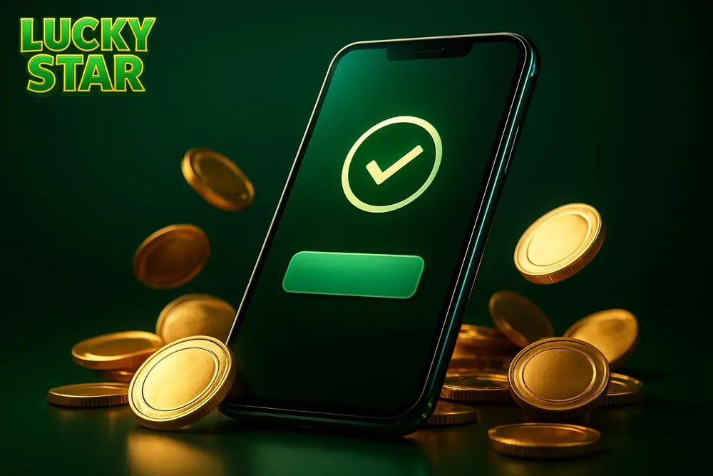 Lucky Star Nagad Withdrawal โ a smartphone screen showing a mobile money transfer confirmation with coins Lucky Star Nagad Withdrawal โ a smartphone screen showing a mobile money transfer confirmation with coins