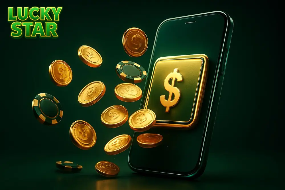 Lucky Star Nagad Withdrawal โ a mobile wallet app paying out with falling gold coins and casino chips Lucky Star Nagad Withdrawal โ a mobile wallet app paying out with falling gold coins and casino chips